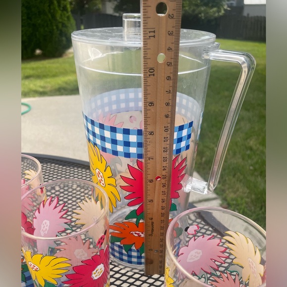 Vintage Signed 1993 AMC Acrylic Floral Pitcher/8 Two Sizes Tumblers Set READ - Picture 4 of 11